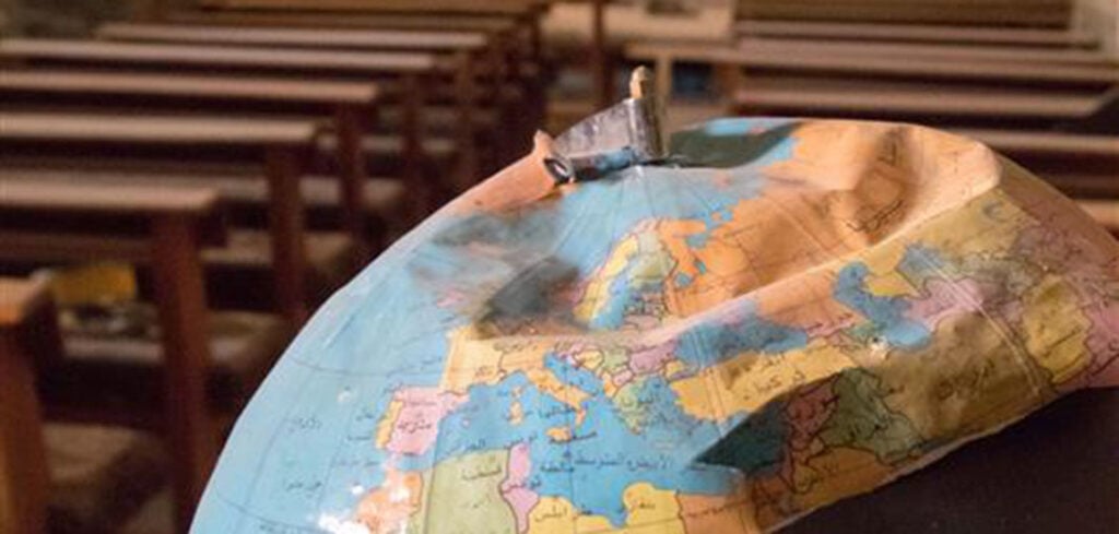 A damaged globe in the oldest church of Qaraqosh