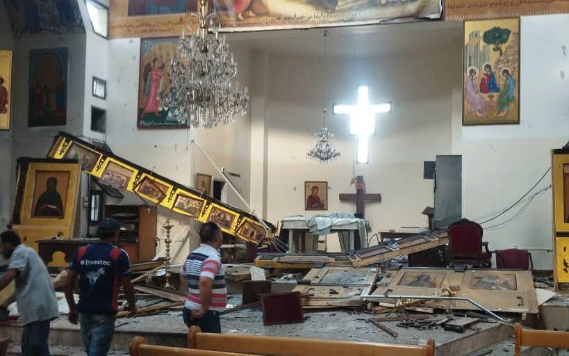 Verwoeste kerk in Damascus na bomaanslag
